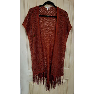 Boho Crochet Sweater Vest Size XL Open Front Fringed Cottagecore Whimsy